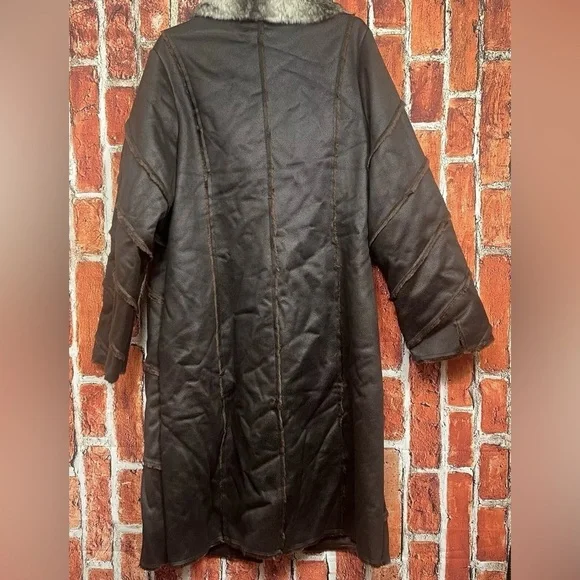 Lyndas New York XL Faux Leather & Fur Long Jacket 14-16